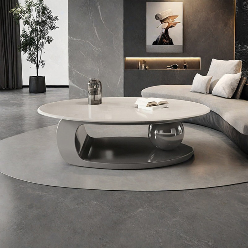 Simple oval marble coffee table, 16.5" H x 51.2" L x 27.6" W
