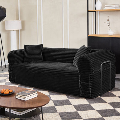 82-Inch Cloud-Sensing Loveseat, Living Room Frameless Sofa, Modern Three-Seater Sofa with Throw Pillows, Corduroy Compressed Sofa with Memory Foam And Independent Pocket Spring Seat (Boxed), No Assembly Required for Bedroom And Dormitory Sofa