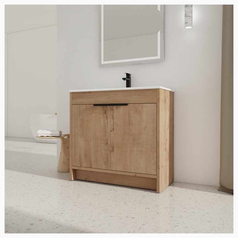 Atline 35.9 " W Freestanding Standard Free Standing 1 Single Vanity Bathroom Vanity With Ceramic Top