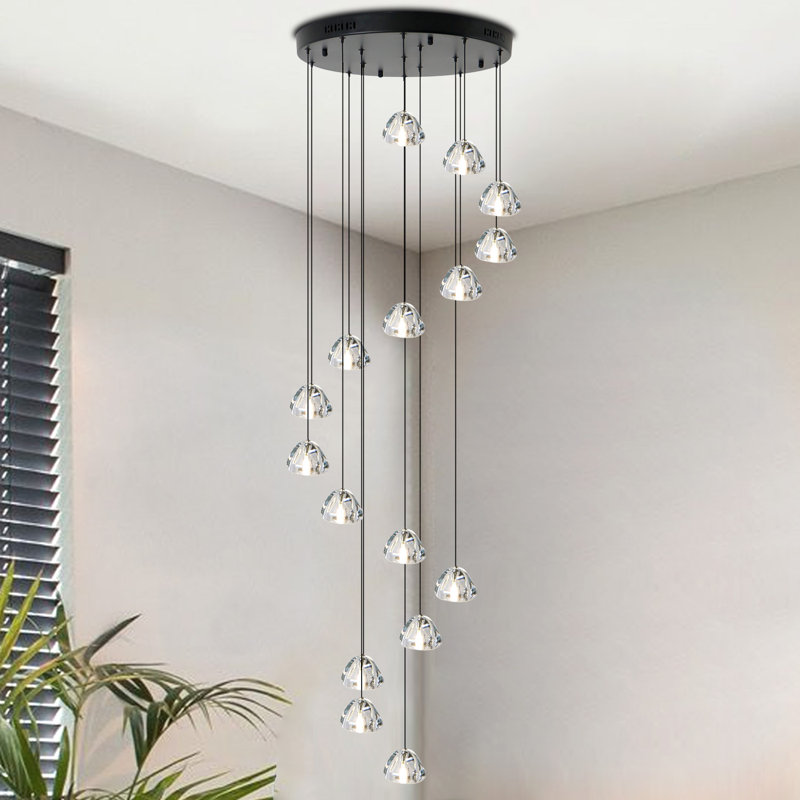 Rosenthal 16-Light 118" Long Chandelier Large Hanging pendant for Stairs High Ceiling, Matte Black