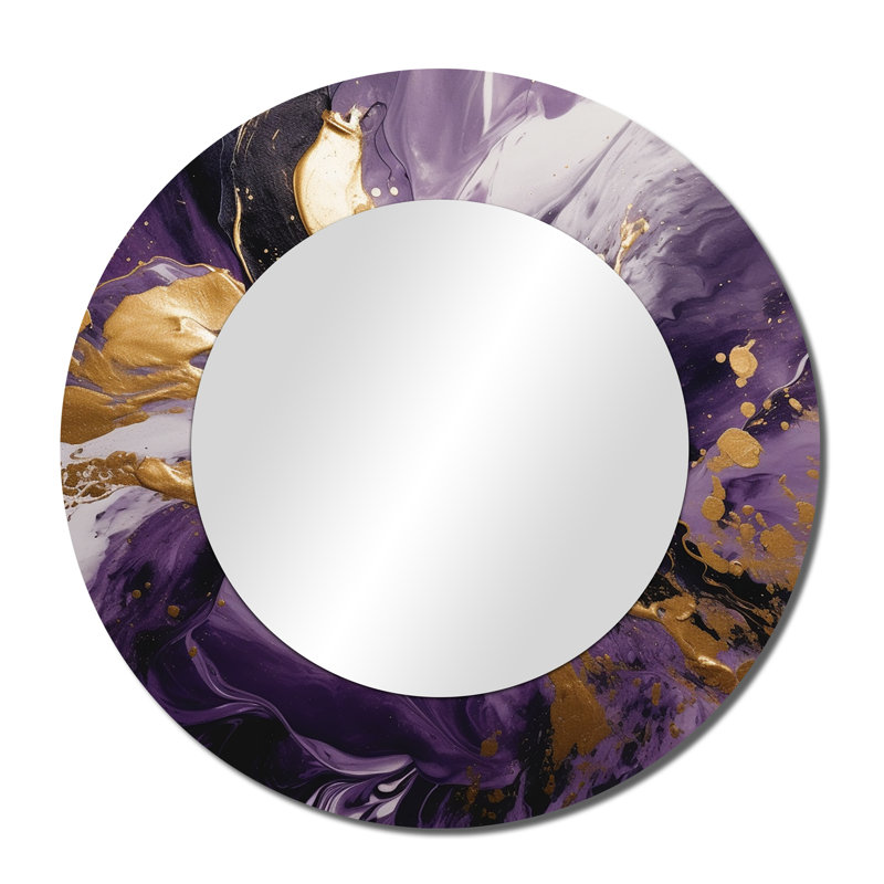 Purple and Gold Liquid Magic II - Abstract Mirror, Modern Round Unique Wall Mirror, Printed Metal Art, 36" x 36"