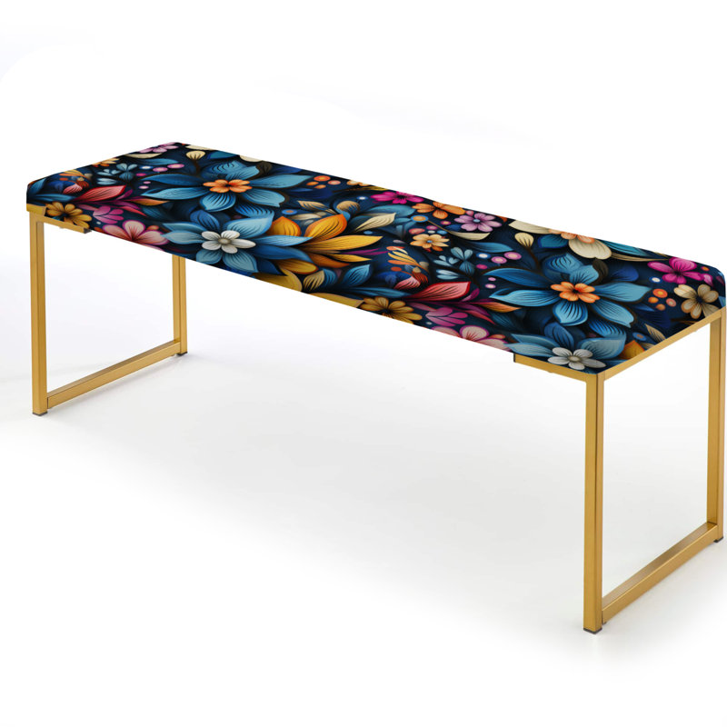 Moroccan Delight Floral Intrigue - Floral Upholstered Gold Bench