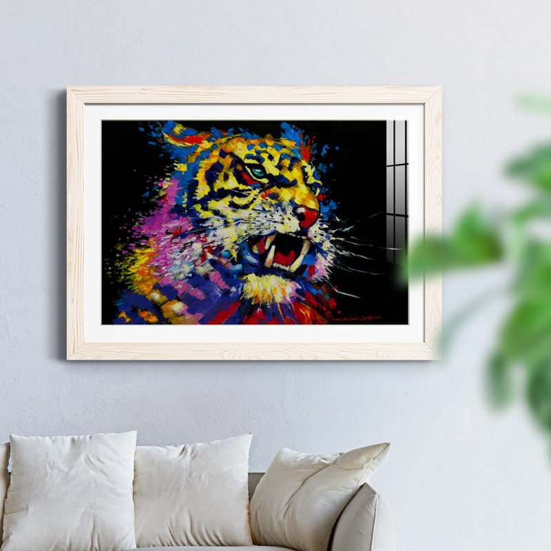 Tigre - peinture encadrée, Cadre blanc, H 31,5 po x l 23,5 po x P 1,5 po