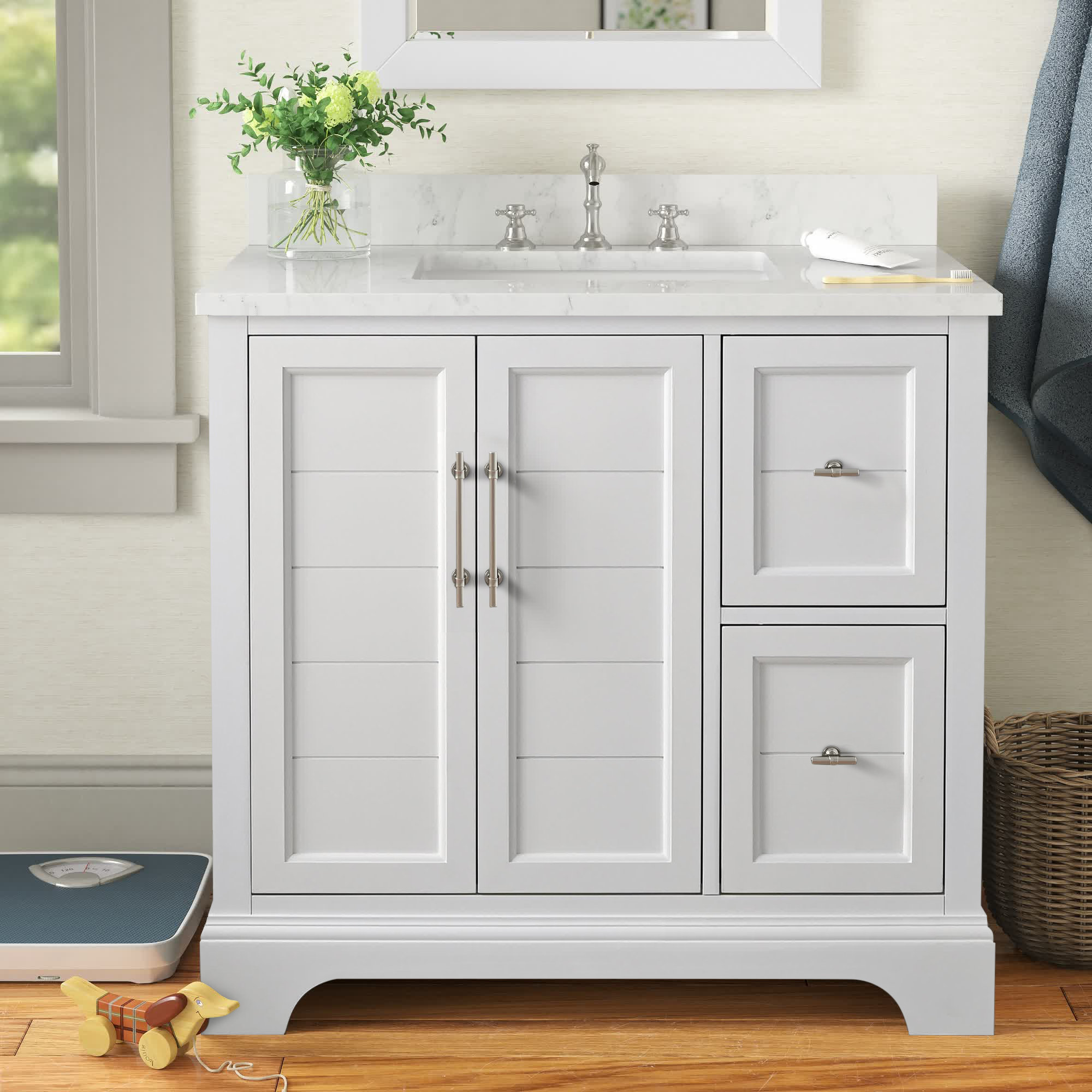 36 Bathroom Vanity with Sink Top Combo Set, Solid Wood Bathroom Storage  Cabinet with Drawers and Adjustable Shelf, Free Standing Single Bathroom  Vanity Set with Soft Closing Door, White 