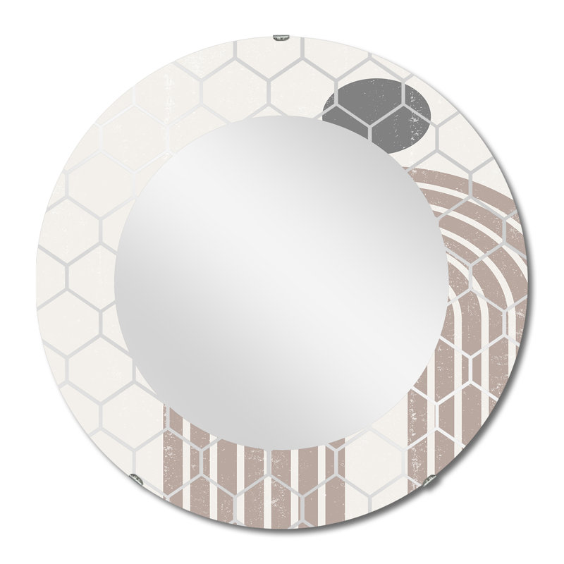 Abstrait arc-en-ciel soleil et lune dans les tons de terre I - miroir mural moderne, 24 po x 24 po
