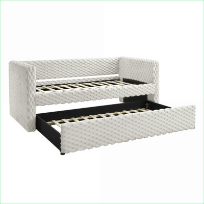 Daybed, Modern with Pull-Out Trundle for Bedroom/Living Room | Antique White | Solid Wood