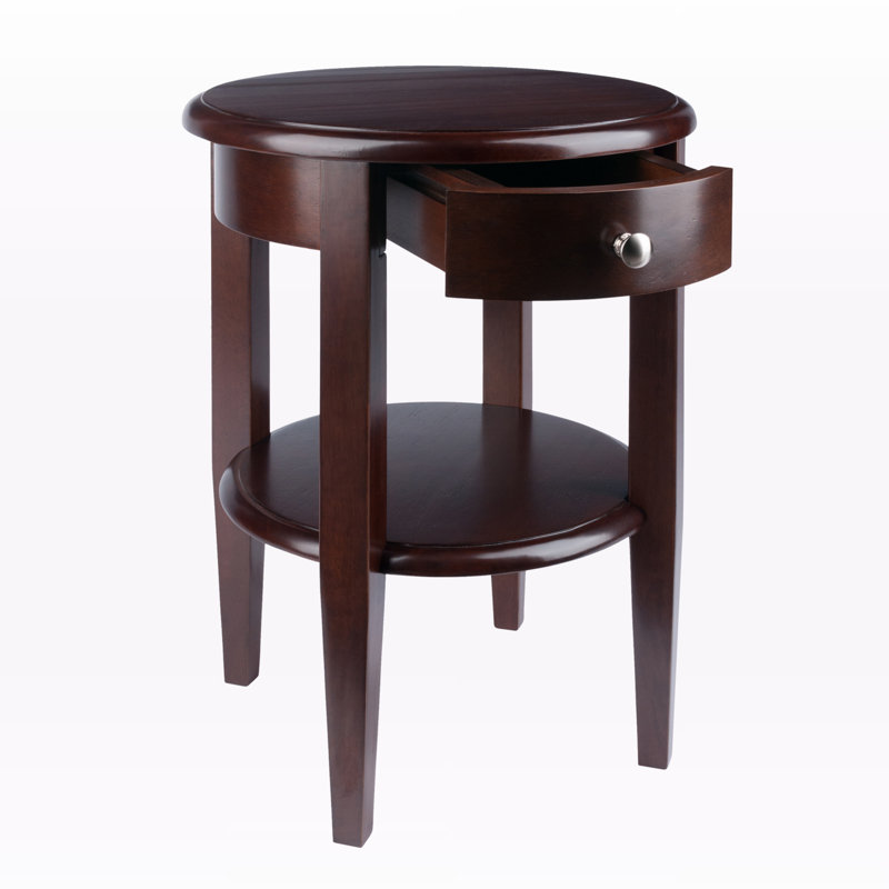 Luciano Brown Round End Table with 1-Drawer for personal items, 22.29'' H X 17.19'' W X 17.19'' D