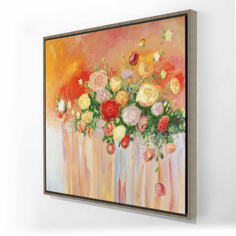 Chambre contemporaine rouge avec toile rouge | Décoration de fleurs abstraites, Brun