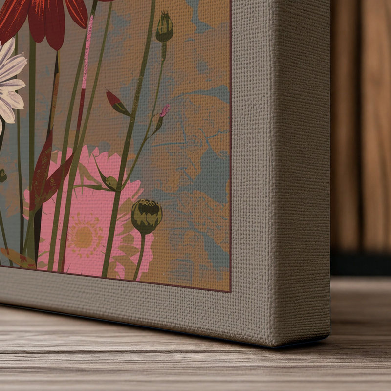 Gerbera Arrangement Botanical - Wrapped Canvas, 18x12 - 45.7 x 30.5 cm, Taupe Border