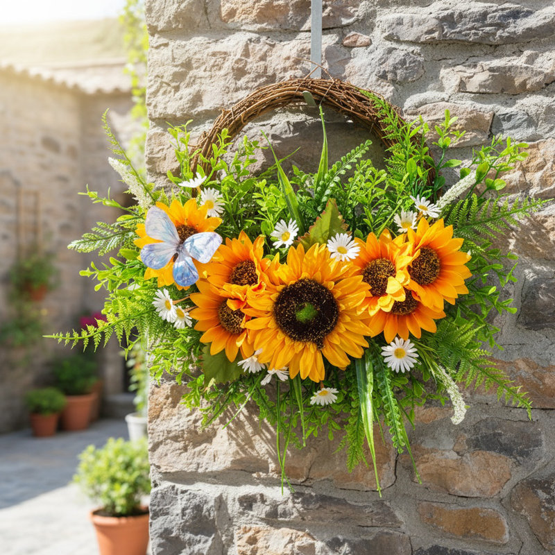 Couronne de tournesol artificielle printemps été 45cm / 17,71in