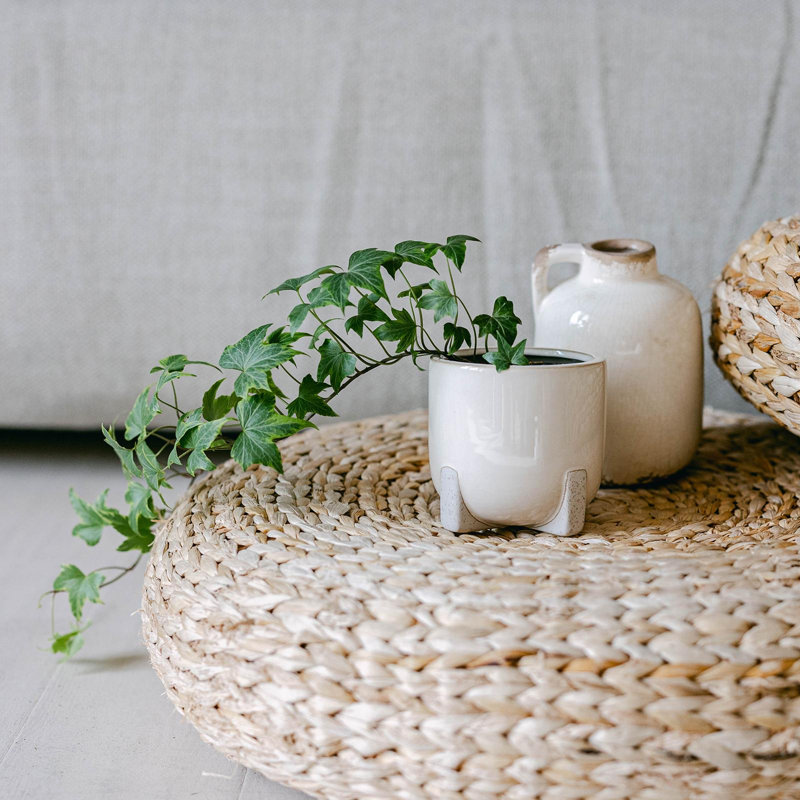 White Ceramic With Speckled Feet Planter, 4" H x 4.25" W x 4.25" D