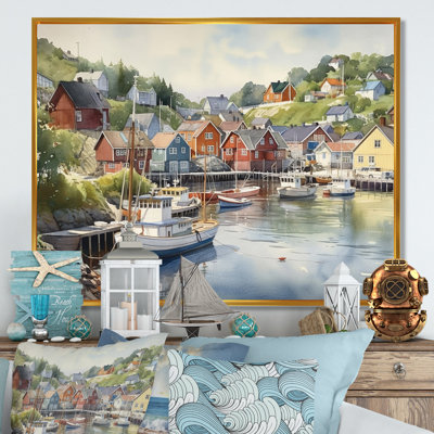 Petite ville portuaire de la Norvège III - Impression sur toile encadrée