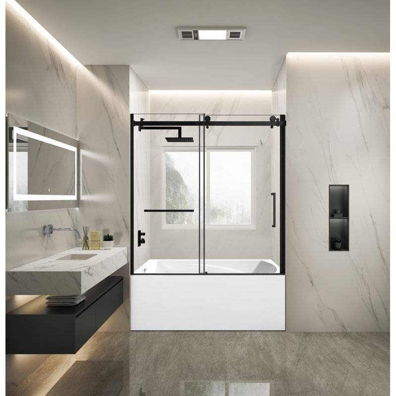 Kingston Brass 60-Inch Acrylic Rectangular 3-Wall Alcove Tub With Tub Door, Hand Drain, Matte Black, Left