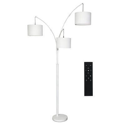 Remote Control Dimmable 3 Light Arc Floor Lamp with Stepless Color Temperatures and Brightness, Standing Lamp with Linen Shade, White