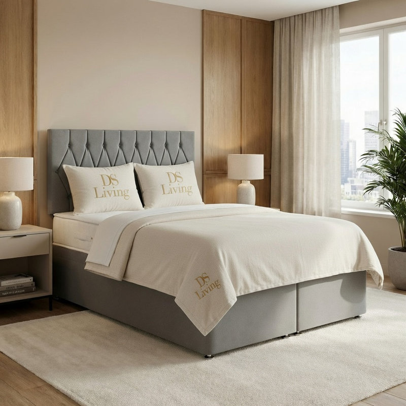 Diamond Divan Bed, Silver, Double