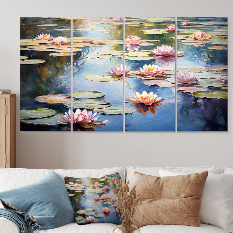 Monet S Water Lily Pond Reflections II - Lake, art mural sur toile 4 pièces, H 28 po x l 48 po