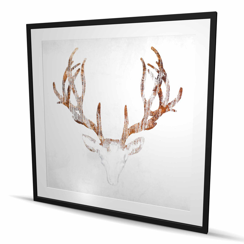 Wood Looking Deer Head - Rustic Framed Print for Home Decor