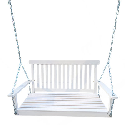 Balancelle avant avec accoudoirs, balancelle en bois avec chaînes suspendues, pour patio extérieur, jardin, porche, cour ou véranda, facile à assembler, blanc