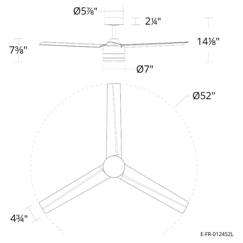 Ventilateur de plafond intelligent 3 pales Breeze 52 po en noir mat 2700K-6000K CCT, Noir mat