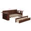 Lit de jour double avec bureau amovible, structure de lit de jour en bois avec tiroirs de rangement et table d'appoint hydraulique-926369150
