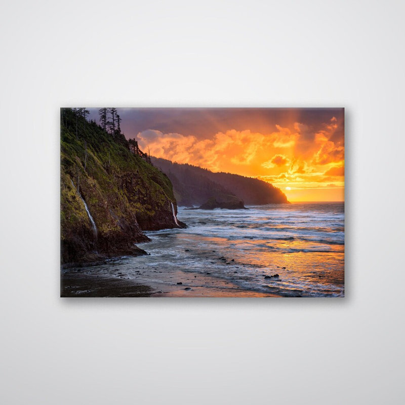 Impression sur la côte de l'Oregon - art mural paysage côtier - plage de l'océan Pacifique, affiche sur toile - art de la falaise maritime