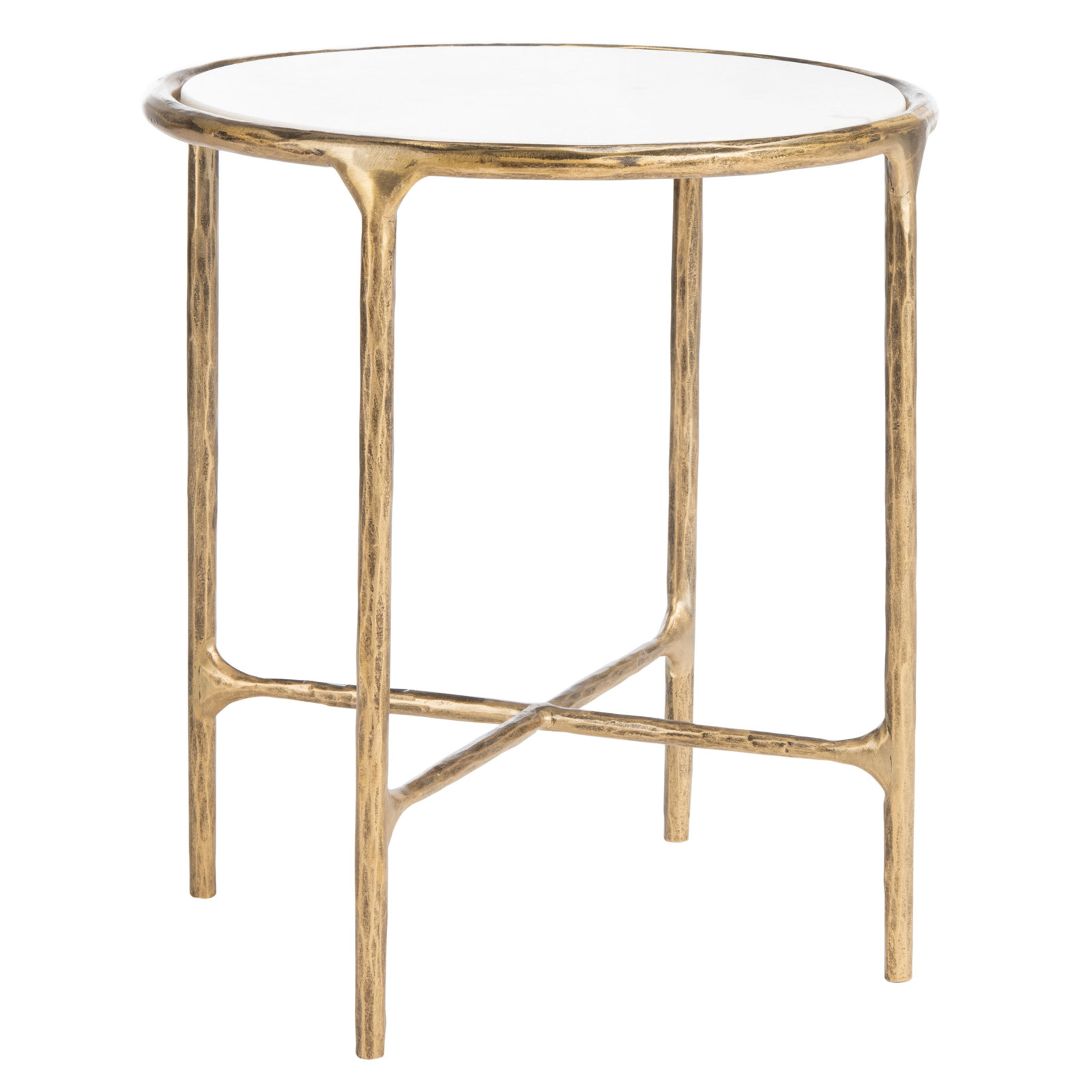 Evelynn 18" Genuine Marble End Table, Brass, White Marble