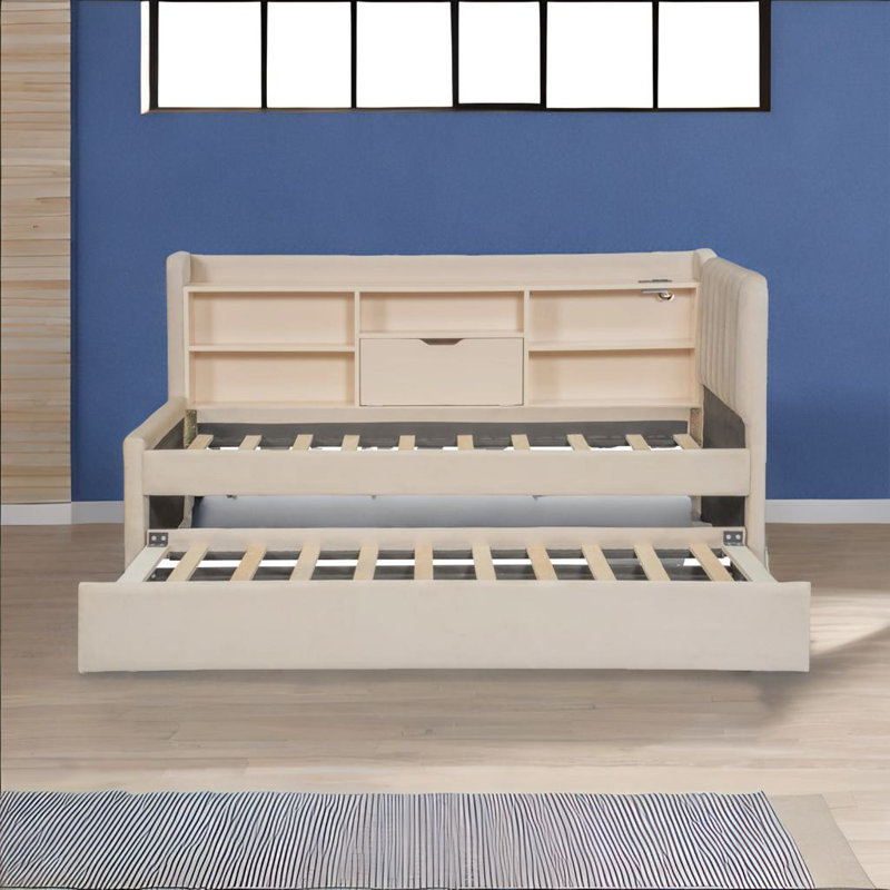 Lit de jour simple rembourré avec couchette, Beige