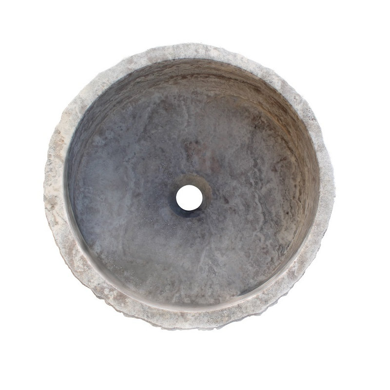 TashMart 16'' Travertine Circular Bathroom Sink, Antico