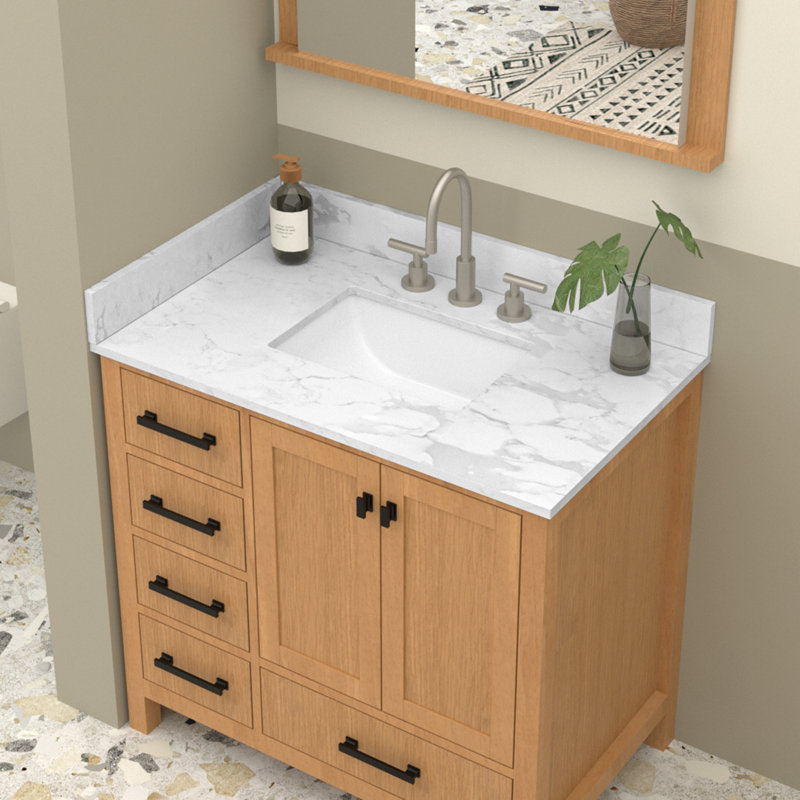 Plan de toilette simple en pierre de quartz de 91 cm avec lavabo (base non incluse)
