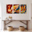Tableau abstrait géométrique représentant un coq (lot de 3)-1367162177