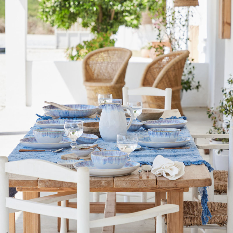 Brisa Handmade Stoneware Dinnerware - Set of 5, Ria Blue
