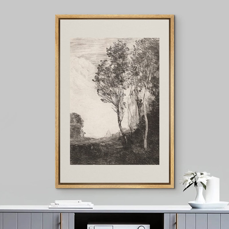 «Rustic Countryside Dark Country Tree Field Forest Nature - Floater Frame», impression sur toile, Naturel