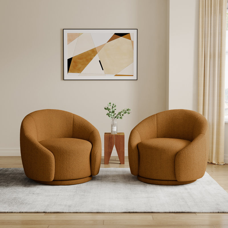 Fauteuil demi-tonneau pivotant rembourré Aunna, Teddy rouillé orange
