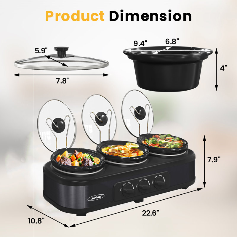 Sunvivi 3x1.5 Qt. Slow Cooker, Black
