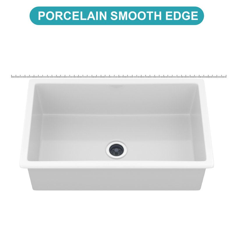 Évier de cuisine encastré en argile réfractaire à simple cuve 32 po x 19 po x 10 po en porcelaine blanche