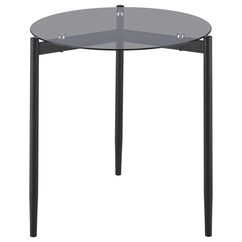 Lateek Round Smoked Glass Top End Table Sandy Black