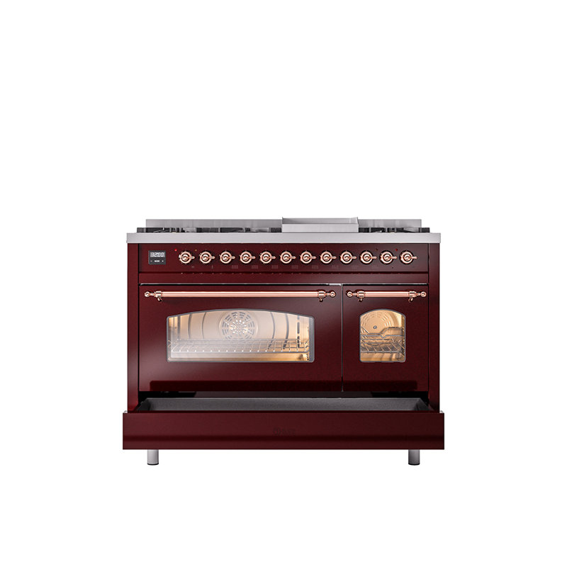 ILVE Nostalgie II 48 Dual Fuel Range , Burgundy/Copper, Natural Gas
