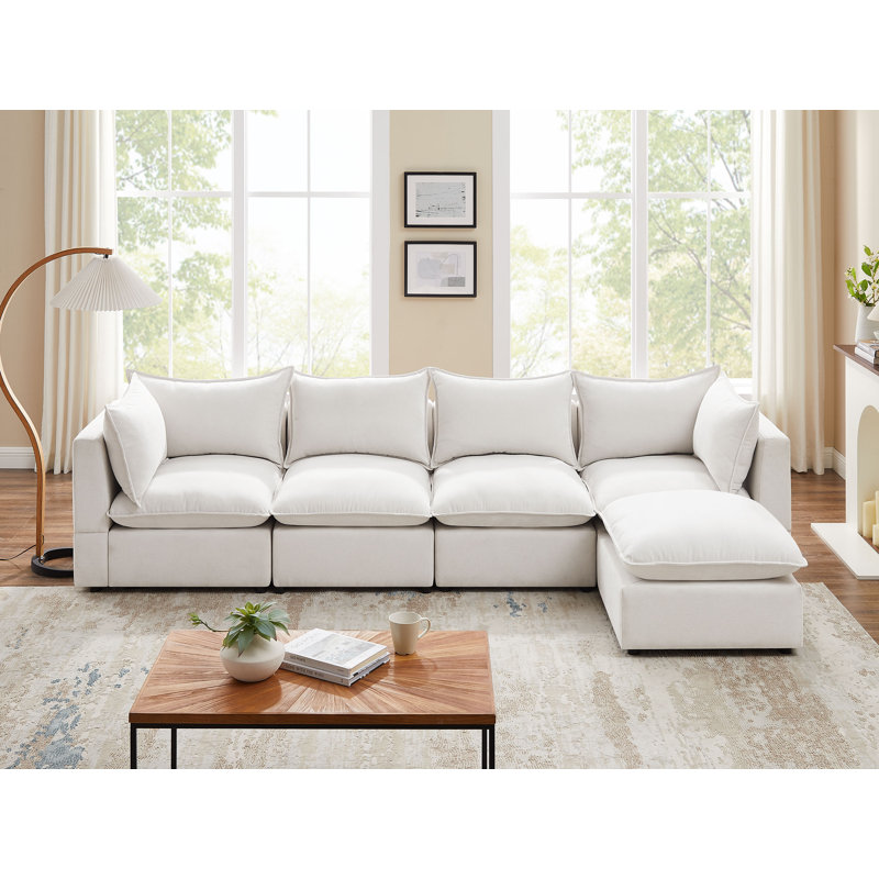 Canapé modulaire rembourré 5 pièces Izaia, 100 % polyester beige