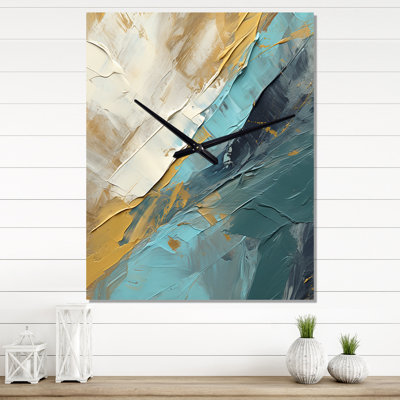Serenity Sunset In Teal And White - Abstract Shapes Very Large Wall Clocks
