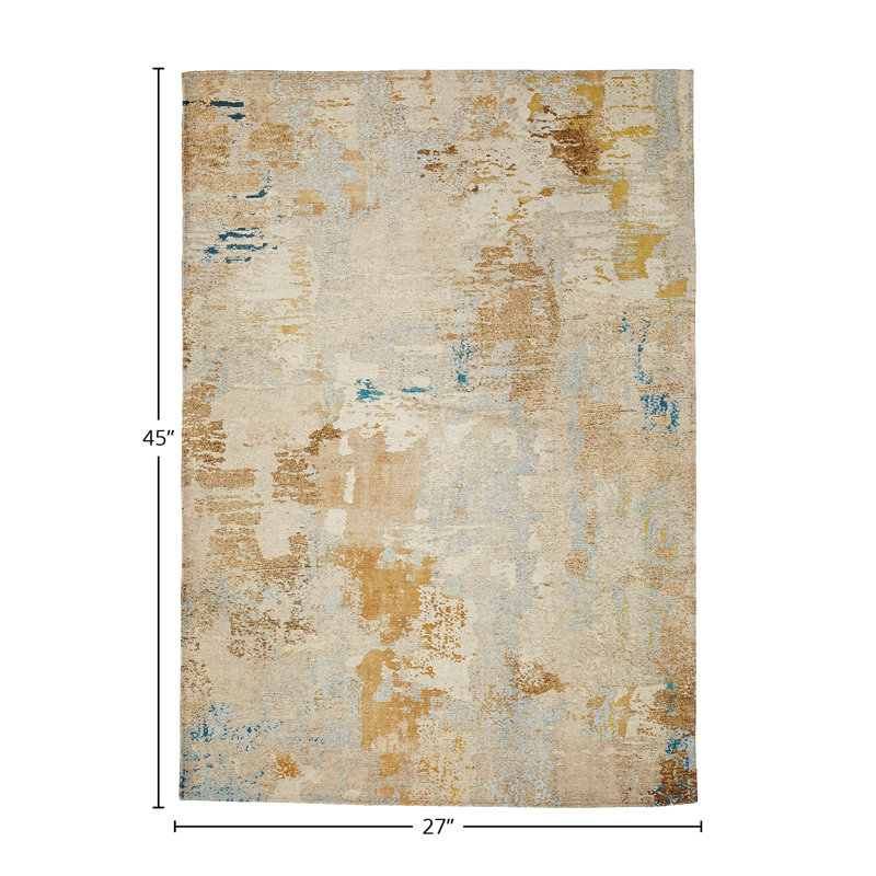 Tapis décoratif d’or tissé à la machine Hage, Rectangle 2 pi 3 po x 3 pi 9 po