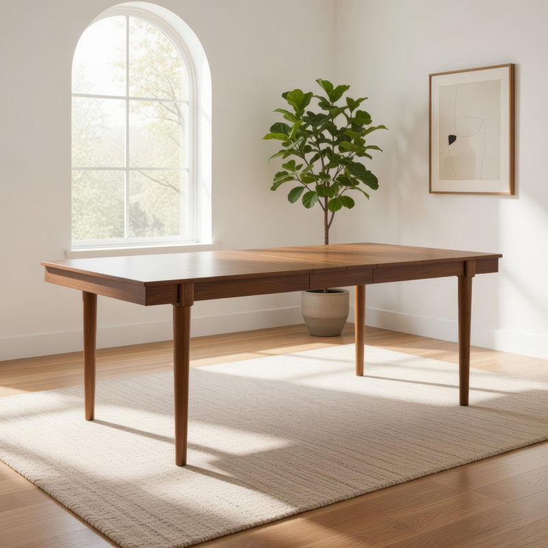 Table de salle à manger Jeyn, pieds fuselés, bois franc brun extensible de 74 à 92 pouces