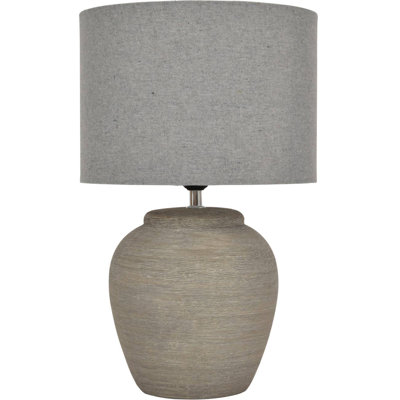 Baslow Etched Grey Large Ceramic Lamp With Shade - Ceramic Table Lamp