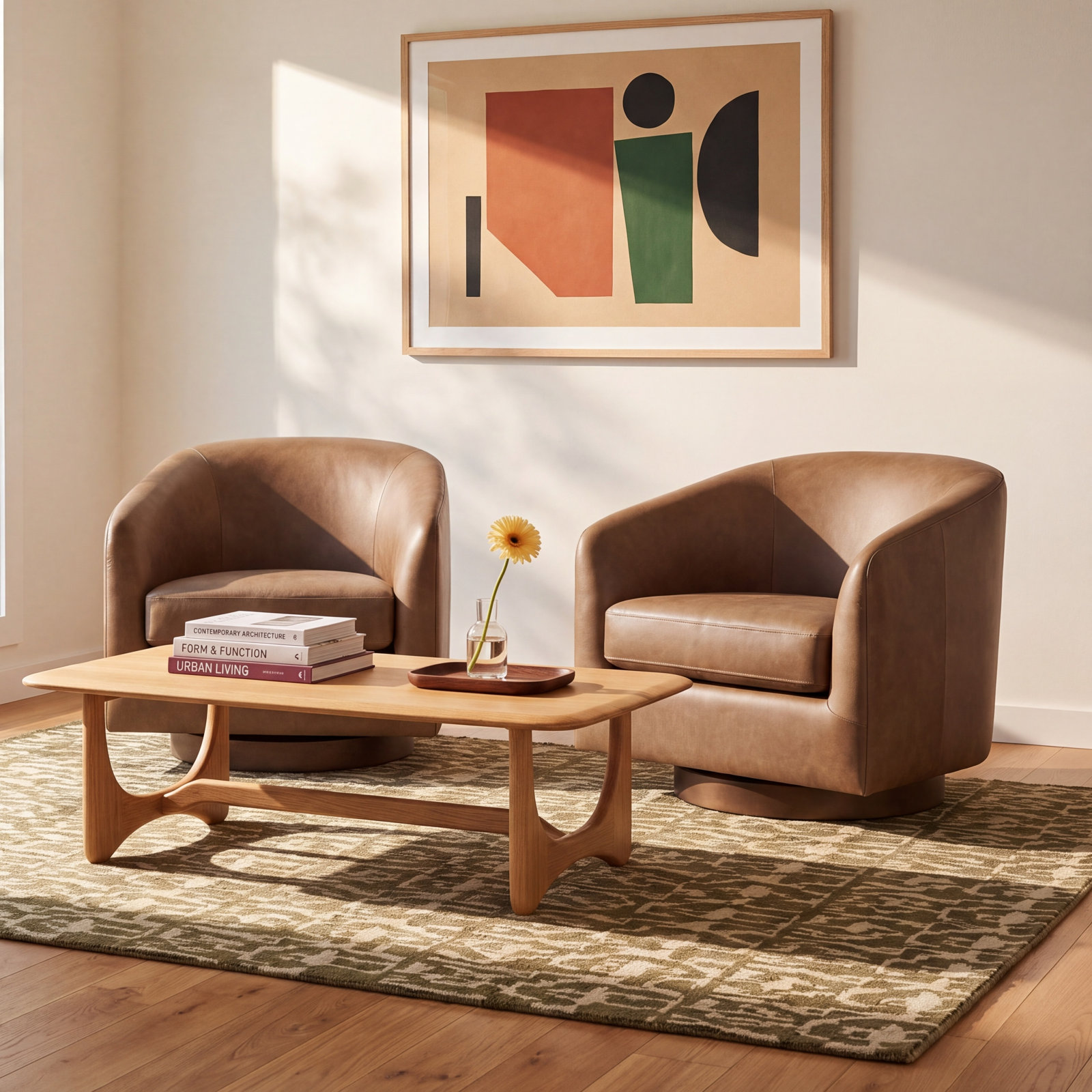 Bennett Genuine Leather Swivel Barrel Chair, Marseille Camel Top Grain Leather