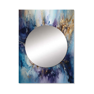 Naisa Gold Purple Captivating Liquid Ink I - Marble Decorative Wall Mirror, Modern Large Mirror, Printed Metal Art
