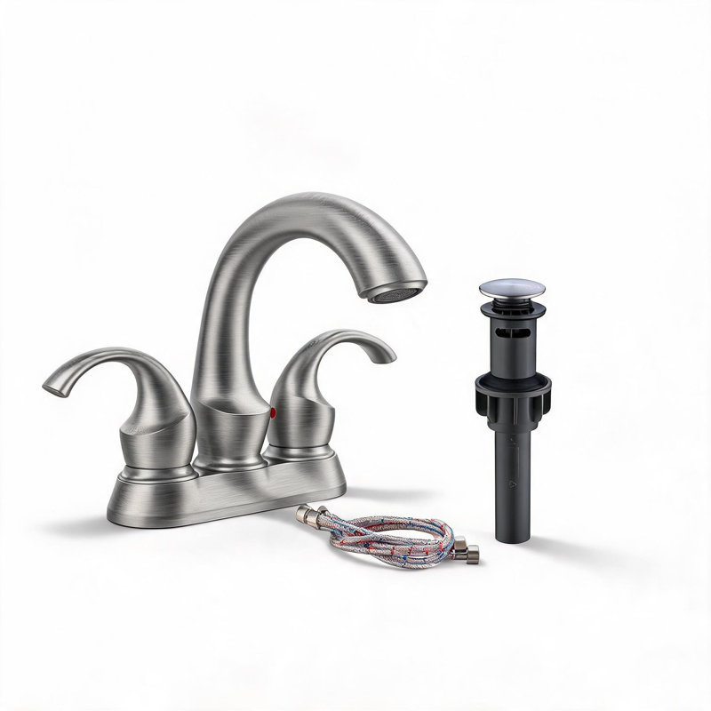 Robinet de lavabo de salle de bain 4 pouces en nickel brossé avec deux poignées et bonde escamotable