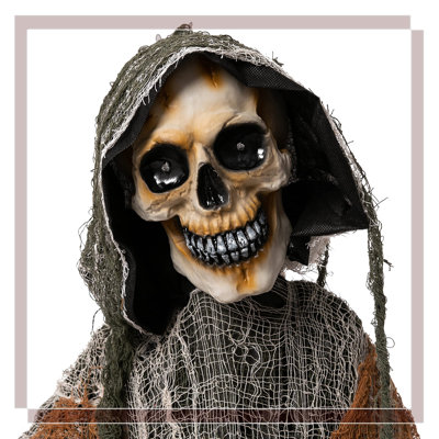 Faucheuse d'Halloween debout animée d'Halloween (67 po) - Détecteur de mouvement (gamme 1,64 pi) avec chaîne, installation facile pour le décor de fête d'Halloween de cimetière de cour
