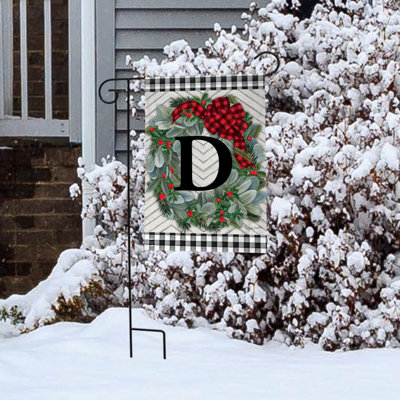Hiver, couronne, monogramme, lettre D, drapeau de jardin