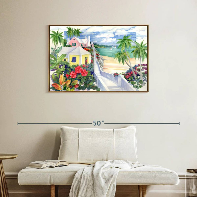 Island Cliff, Cadre flottant doré, 37 po x 25 po