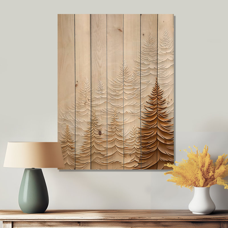 Mist Over The Pines Autumn Forest II - Paysage mural en bois sur bois de pin naturel, H 40 po x l 30 po x P 0,78 po