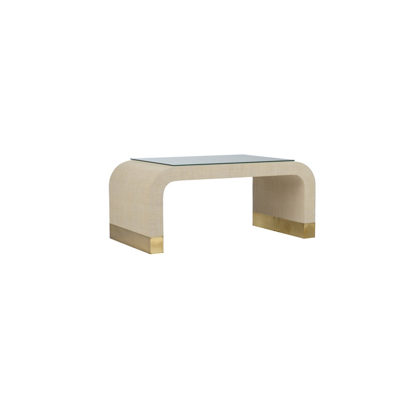 The Sensual Side Of Sleek Coffee Table, Clear Top/Antique Brass/Cream Base
